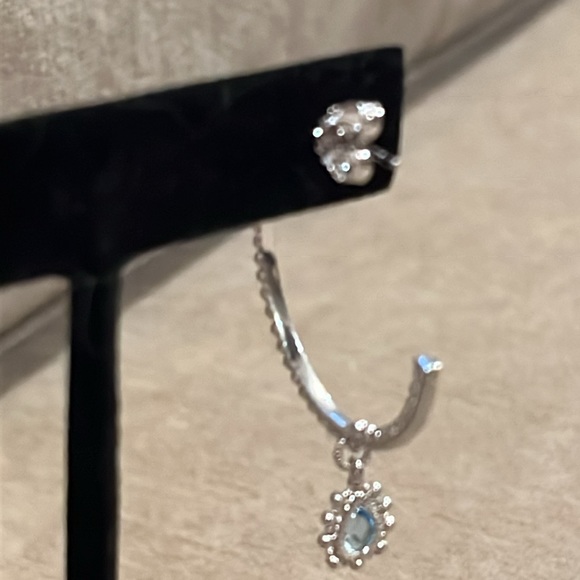Judith Ripka Sterling Silver Hoop / Pierced Earring with Blue Topaz Dangle NWOT - Picture 7 of 11
